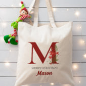 Gepersonaliseerd monogram kerstcadeau tote bag