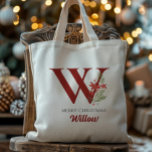 Gepersonaliseerd monogram kerstcadeau tote bag<br><div class="desc">Dit gepersonaliseerde kerstmonogram en naamontwerp is ideaal voor zowel kinder als volwassen mensen. Dit kan met elke naam en letter worden afgedrukt. Makkelijk te bewerken en te printen! Deze maken een perfect kerstcadeau,  kous stuffer,  vakantie cadeau swap of gebruiken als een cadeau tas!</div>