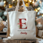 Gepersonaliseerd monogram kerstcadeau tote bag<br><div class="desc">Dit gepersonaliseerde kerstmonogram en naamontwerp is ideaal voor zowel kinder als volwassen mensen. Dit kan met elke naam en letter worden afgedrukt. Makkelijk te bewerken en te printen! Deze maken een perfect kerstcadeau,  kous stuffer,  vakantie cadeau swap of gebruiken als een cadeau tas!</div>