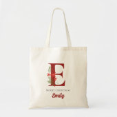 Gepersonaliseerd monogram kerstcadeau tote bag (Voorkant)