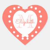 Gepersonaliseerd Monogram Koraal Wit Hart Hart Sticker (Voorkant)