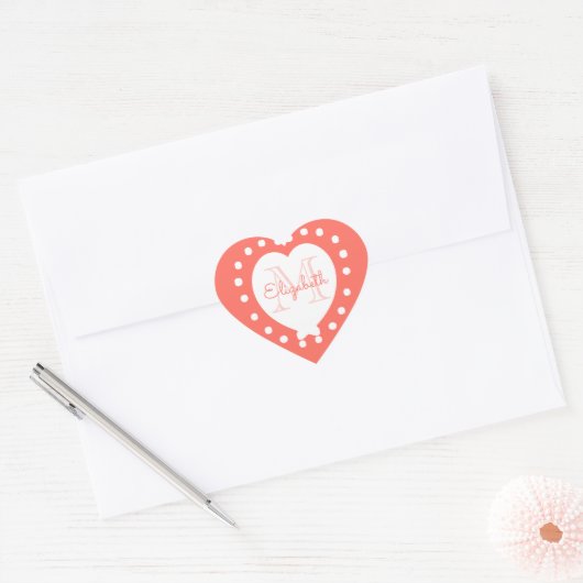 Gepersonaliseerd Monogram Koraal Wit Hart Hart Sticker (Envelop)