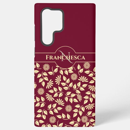 Gepersonaliseerd monogram laat Daisies Burgundy vo Samsung Galaxy Hoesje (Achterkant)