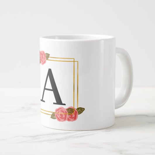 Gepersonaliseerd monogram letter A met gouden lijs Grote Koffiekop (Voorkant rechts)