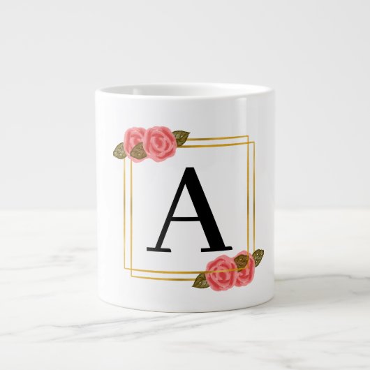 Gepersonaliseerd monogram letter A met gouden lijs Grote Koffiekop (Voorkant)