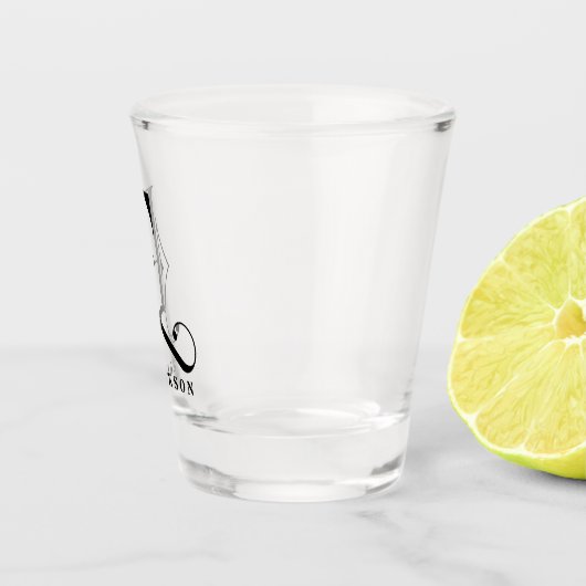 Gepersonaliseerd Monogram Letter E met Achternaam Shot Glas (Rechts)