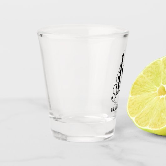 Gepersonaliseerd Monogram Letter K met Achternaam Shot Glas (Links)