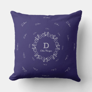 Gepersonaliseerd monogram met fietsen \ Bike Blue Buitenkussen