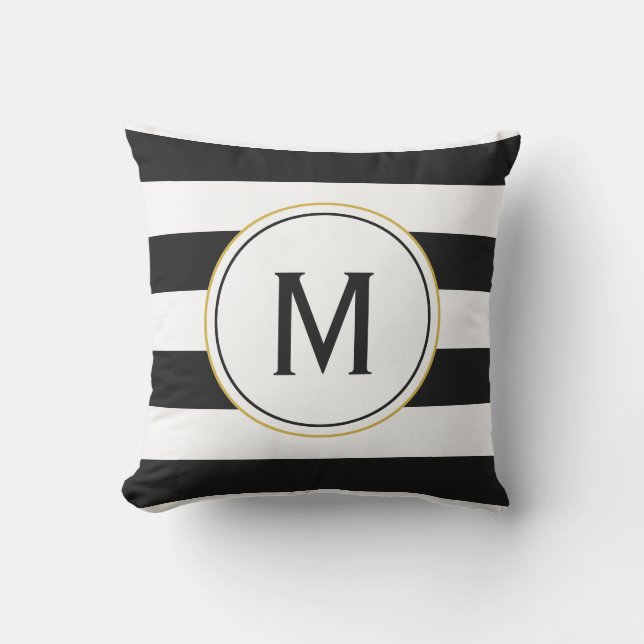 Gepersonaliseerd monogram met zwarte en witte stre buitenkussen (Voorkant)