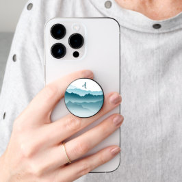 Gepersonaliseerd Monogram Minimale Blue Wavy Mount PopSocket