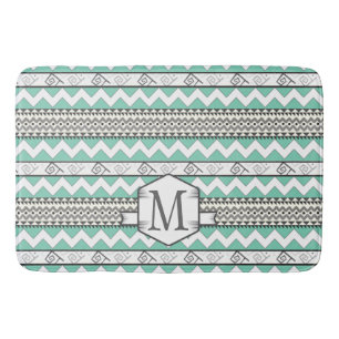 Gepersonaliseerd Monogram Mint Aztec bloemenpatroo Badmat
