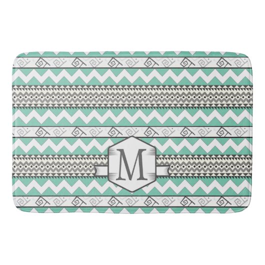 Gepersonaliseerd Monogram Mint Aztec bloemenpatroo Badmat (Voorkant)