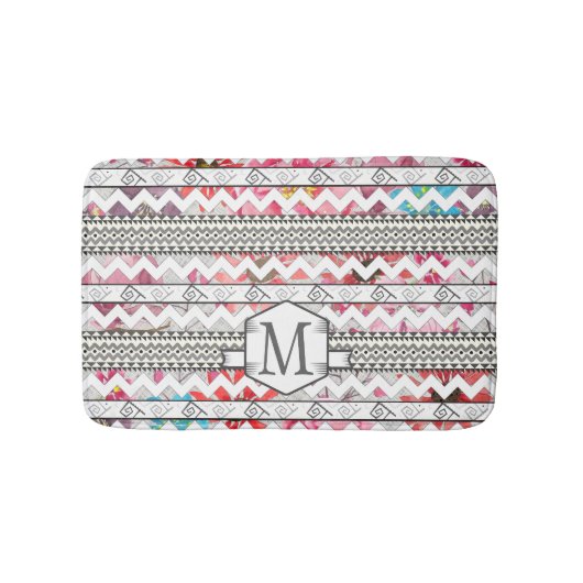 Gepersonaliseerd Monogram Mint Aztec bloemenpatroo Badmat (Voorkant)
