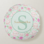 Gepersonaliseerd monogram Mint Green Pink Tea Cups Rond Kussen (Voorkant)