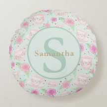 Gepersonaliseerd monogram Mint Green Pink Tea Cups