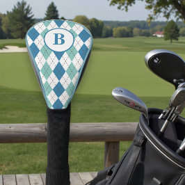Gepersonaliseerd Monogram Modern Blauwgroen Argyle Golfheadcover