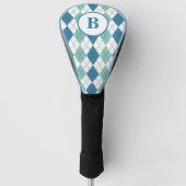 Gepersonaliseerd Monogram Modern Blauwgroen Argyle Golfheadcover (Voorkant)