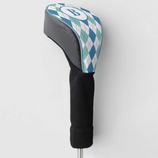 Gepersonaliseerd Monogram Modern Blauwgroen Argyle Golfheadcover (Schuin)