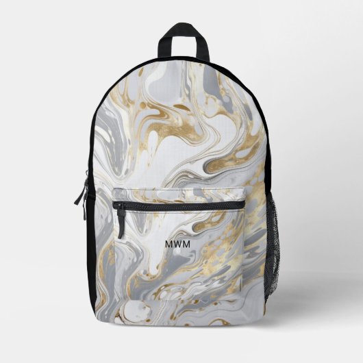 Gepersonaliseerd Monogram Modern Marmer Bedrukte Rugzak (Voorkant)