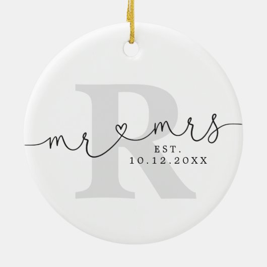 Gepersonaliseerd monogram Mr. Mrs. Keramisch Ornament (Achterkant)