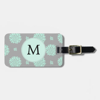 Gepersonaliseerd Monogram Munt en Grijs Bloempatro Bagagelabel