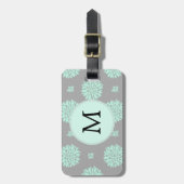 Gepersonaliseerd Monogram Munt en Grijs Bloempatro Bagagelabel (Voorkant verticaal)
