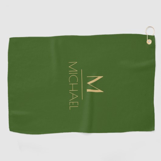 Gepersonaliseerd monogram | Naam Green & Gold Golf Golfhanddoek (Horizontaal)
