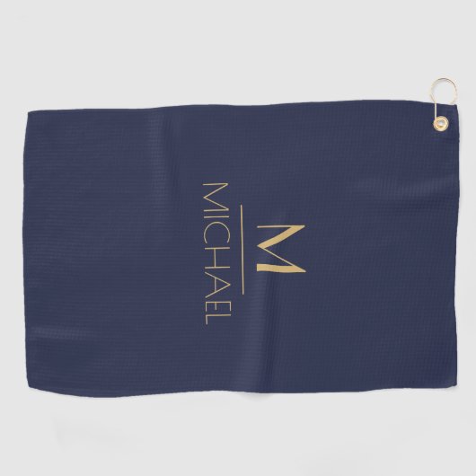 Gepersonaliseerd monogram | Naam Navy & Gold Golf  Golfhanddoek (Horizontaal)