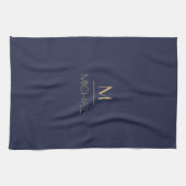 Gepersonaliseerd monogram | Naam Navy & Gold Theedoek (Horizontaal)