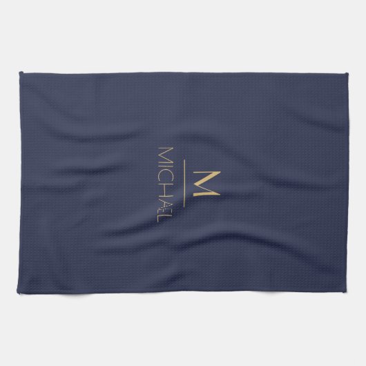 Gepersonaliseerd monogram | Naam Navy & Gold Theedoek (Horizontaal)