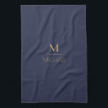 Gepersonaliseerd monogram | Naam Navy & Gold Theedoek<br><div class="desc">De gepersonaliseerde Doopvont van de Zeemacht van het Monogram & van de Goud van de Kunst van de Kunst, de sjabloon is opstelling klaar voor u om met jouw naam en initiaal aan te passen, als u de kleur of de stijl van de doopvont zou willen veranderen aanpast de klik...</div>