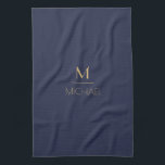 Gepersonaliseerd monogram | Naam Navy & Gold Theedoek<br><div class="desc">De gepersonaliseerde Doopvont van de Zeemacht van het Monogram & van de Goud van de Kunst van de Kunst, de sjabloon is opstelling klaar voor u om met jouw naam en initiaal aan te passen, als u de kleur of de stijl van de doopvont zou willen veranderen aanpast de klik...</div>