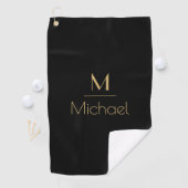 Gepersonaliseerd monogram | Naam zwart en goud Golfhanddoek (Insitu)