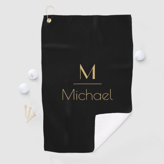 Gepersonaliseerd monogram | Naam zwart en goud Golfhanddoek (Insitu)
