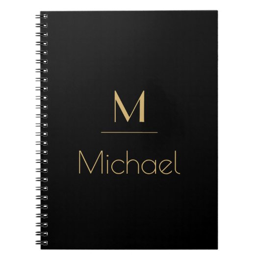 Gepersonaliseerd monogram | Naam zwart en goud Notitieboek (Voorkant)