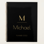 Gepersonaliseerd monogram | Naam zwart en goud Planner<br><div class="desc">De gepersonaliseerde Doopvont van de Kunst van Monogram Zwart & van de Goud van de Kunst, de sjabloon is opstelling klaar voor u om met jouw naam en initiaal aan te passen, als u de kleur of de stijl van de doopvont zou willen veranderen klik verder aan dat het eind...</div>