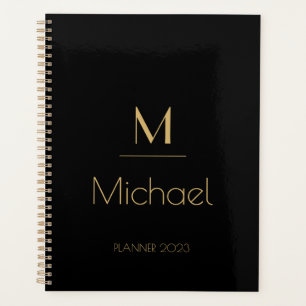 Gepersonaliseerd monogram   Naam zwart en goud Planner