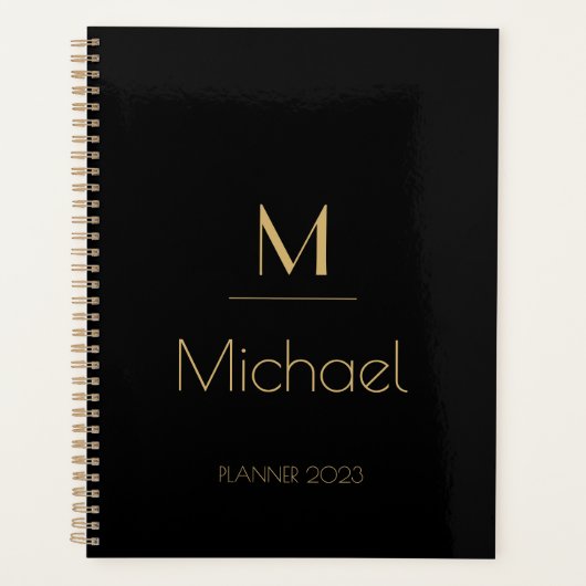 Gepersonaliseerd monogram | Naam zwart en goud Planner (Voorkant)