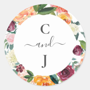 Gepersonaliseerd monogram najaar huwelijk ronde sticker
