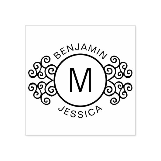 Gepersonaliseerd monogram + Namen Decoratief Aange Rubberstempel (Afrduk)