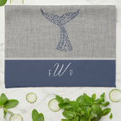 Gepersonaliseerd Monogram Nautical Whale Tail Line Theedoek (Gevouwen)