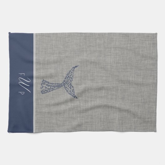 Gepersonaliseerd Monogram Nautical Whale Tail Line Theedoek (Horizontaal)