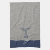 Gepersonaliseerd Monogram Nautical Whale Tail Line Theedoek (Verticaal)