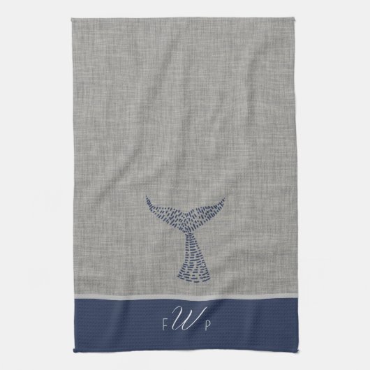 Gepersonaliseerd Monogram Nautical Whale Tail Line Theedoek (Verticaal)