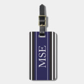 Gepersonaliseerd monogram Navy Black Stripes Patte Bagagelabel (Voorkant verticaal)