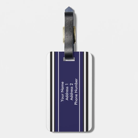 Gepersonaliseerd monogram Navy Black Stripes Patte Bagagelabel (Achterkant verticaal)