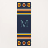 Gepersonaliseerd monogram Navy Blauw retro bloemen Yogamat (Voorkant)