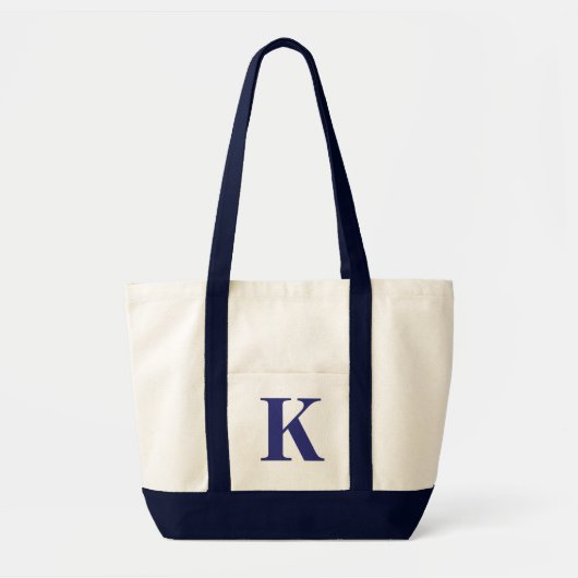 Gepersonaliseerd monogram NAVY BLUE + NATUURLIJK T Tote Bag (Voorkant)