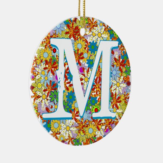 Gepersonaliseerd monogram of naam Floral Patroon Keramisch Ornament (Rechts)