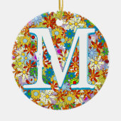Gepersonaliseerd monogram of naam Floral Patroon Keramisch Ornament (Voorkant)